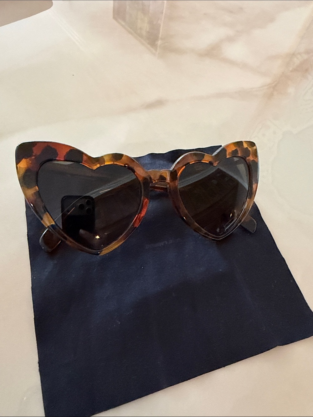 Saint Laurent Tortoiseshell Heart Sunglasses - Tortoise/Brown Lenses - Picture 7 of 7